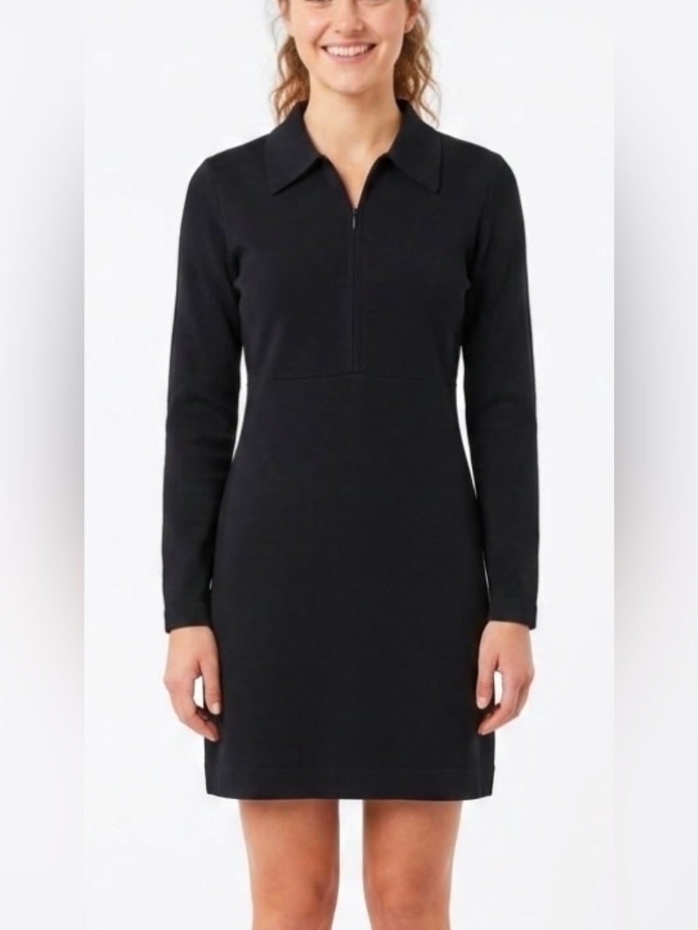 Boden Black Collared Long-Sleeve Shift Dress